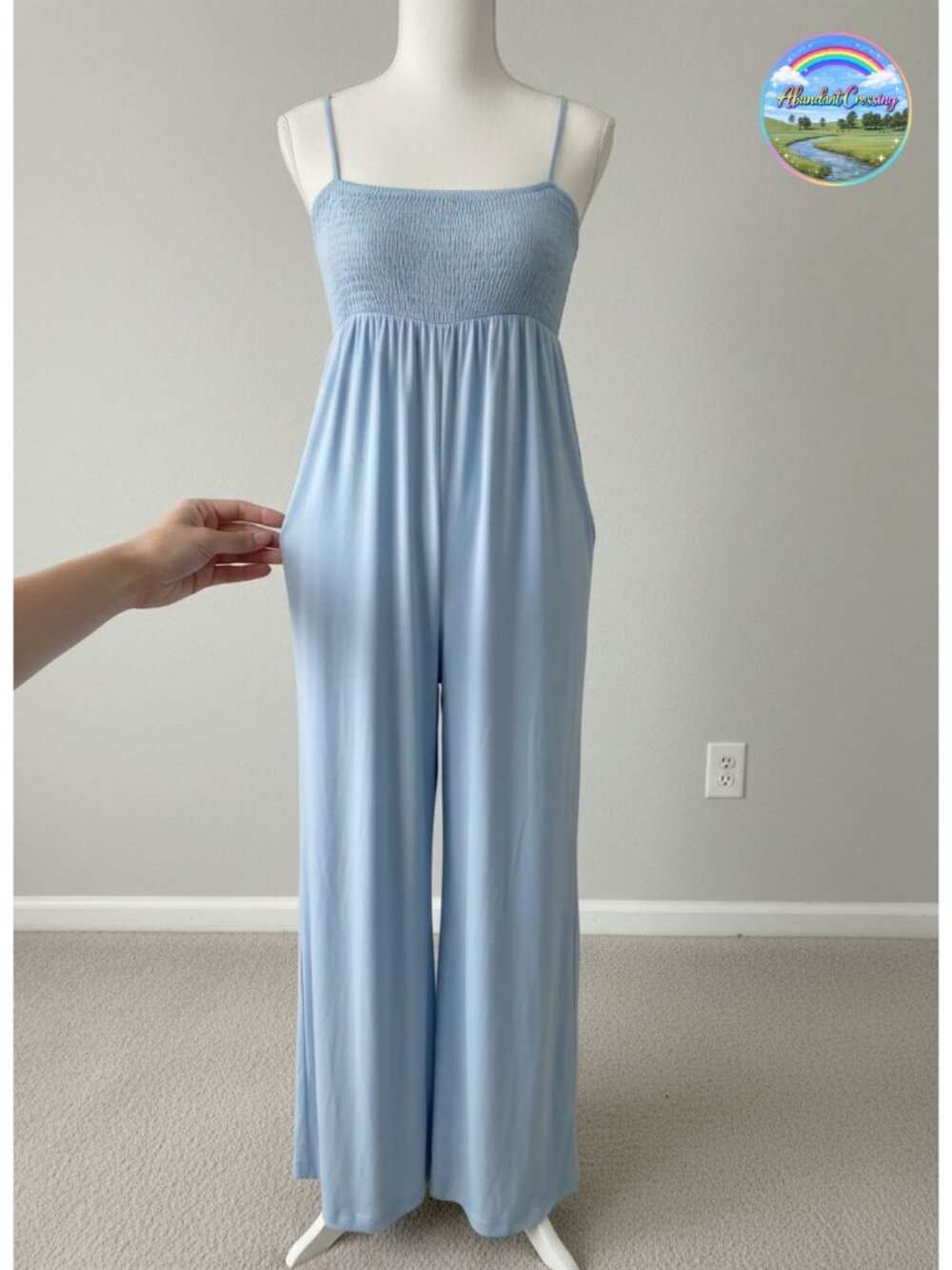 Womens Square Neck Wide Leg Sleeveless Jumpsuit with Pockets